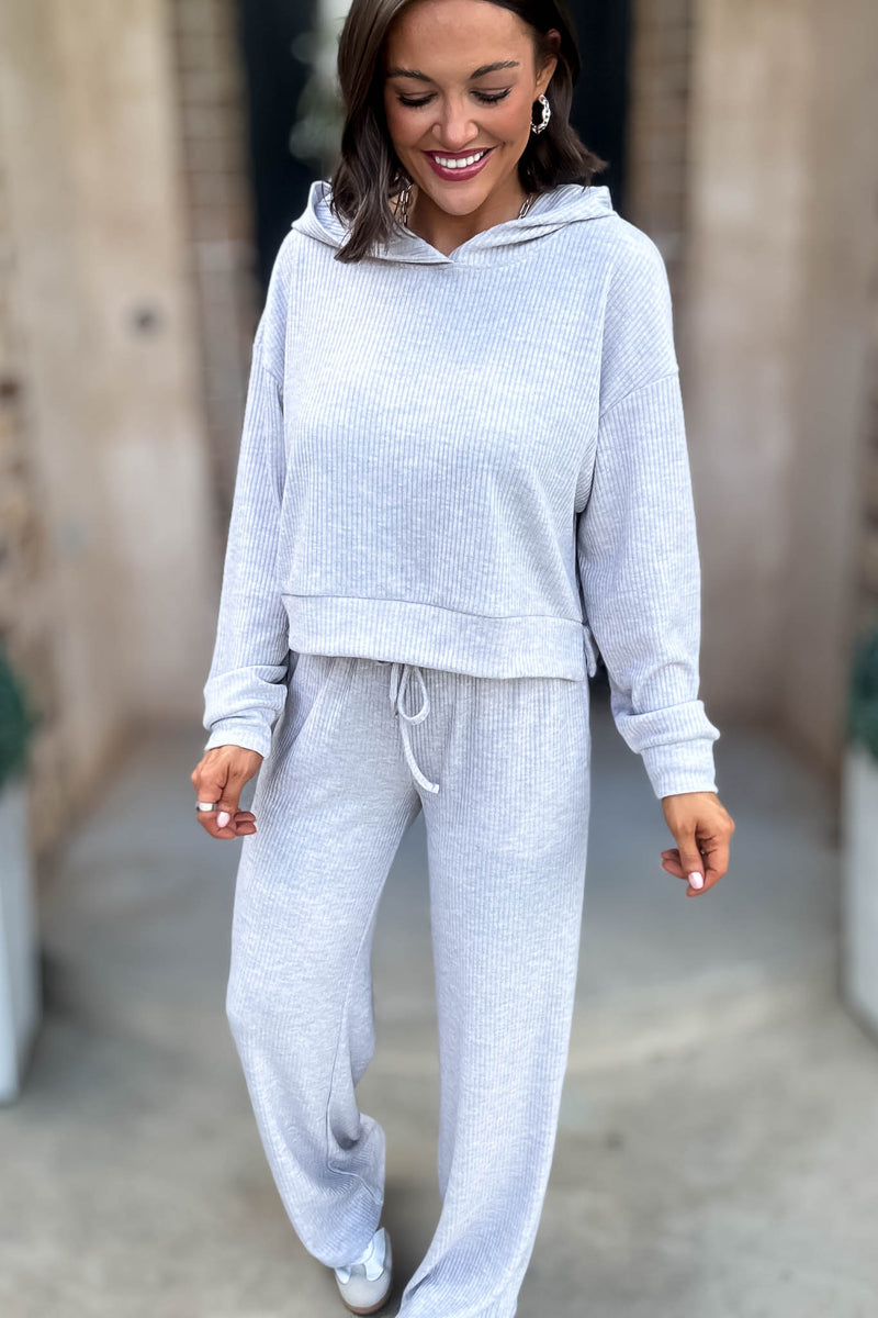 Ribbed Heather Grey Drawstring Lounge Pants