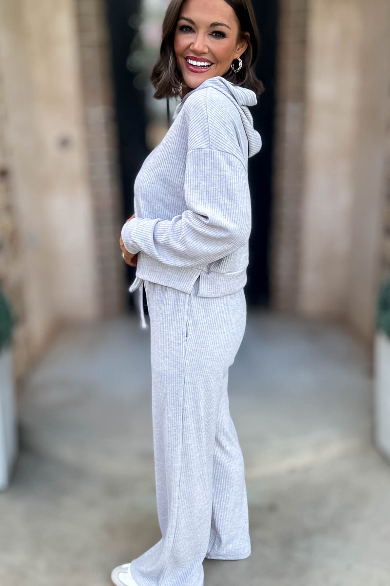 Ribbed Heather Grey Drawstring Lounge Pants