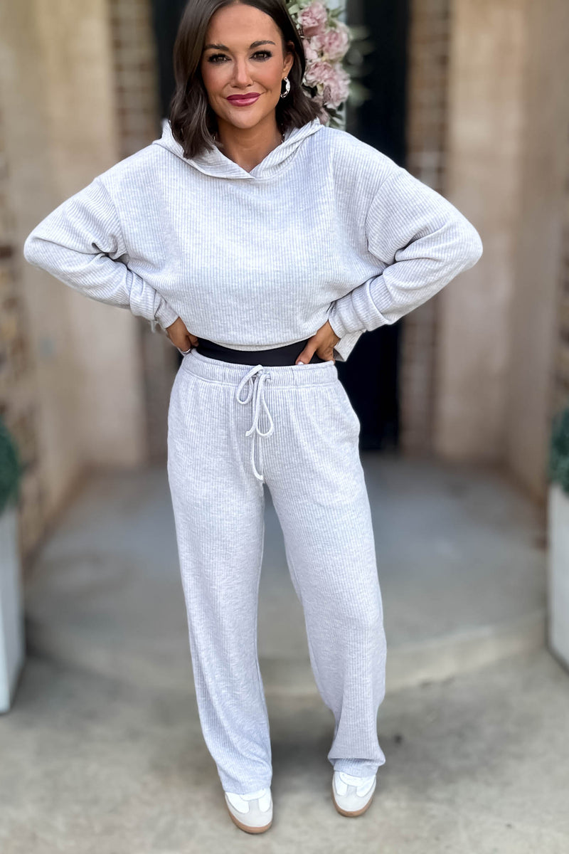 Ribbed Heather Grey Drawstring Lounge Pants