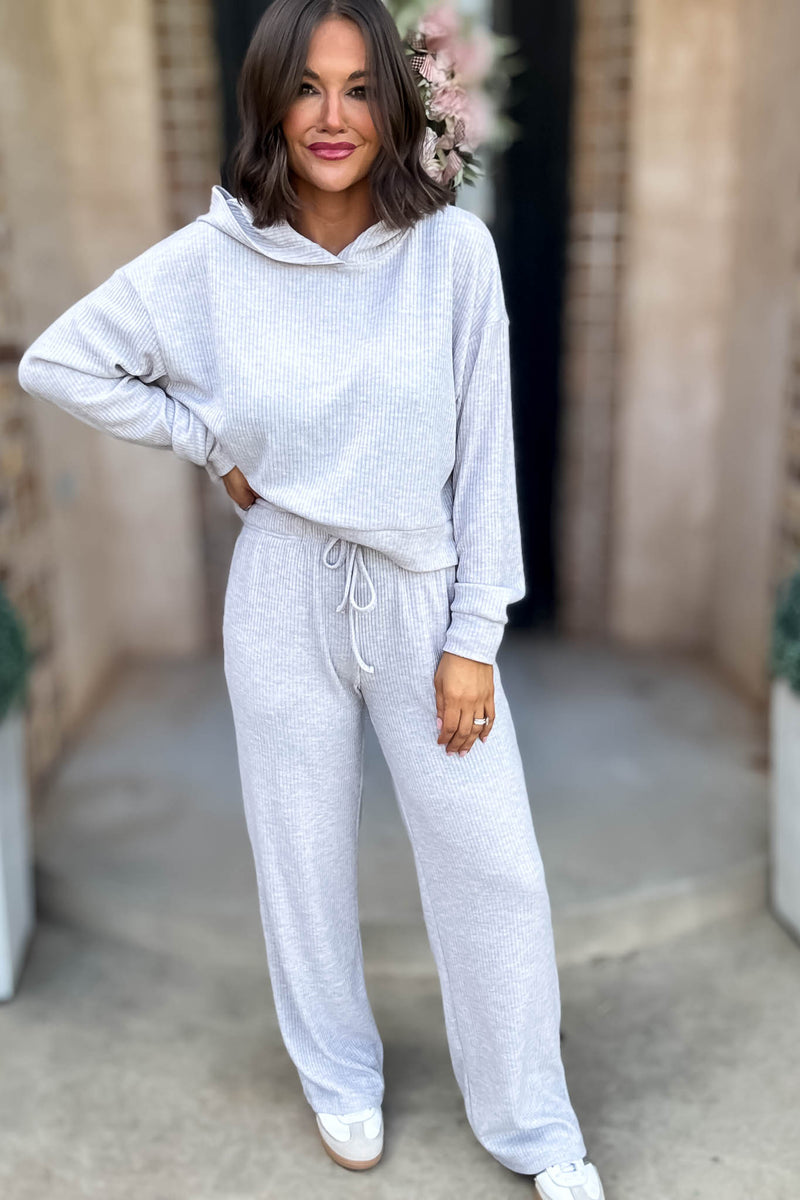 Ribbed Heather Grey Drawstring Lounge Pants