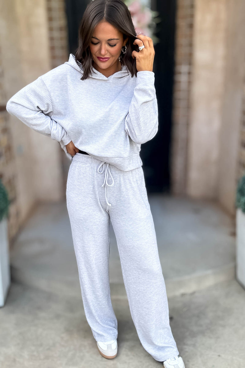Ribbed Heather Grey Drawstring Lounge Pants