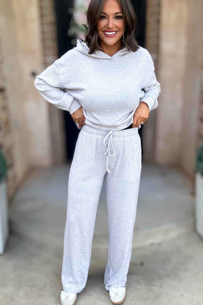 Ribbed Heather Grey Drawstring Lounge Pants