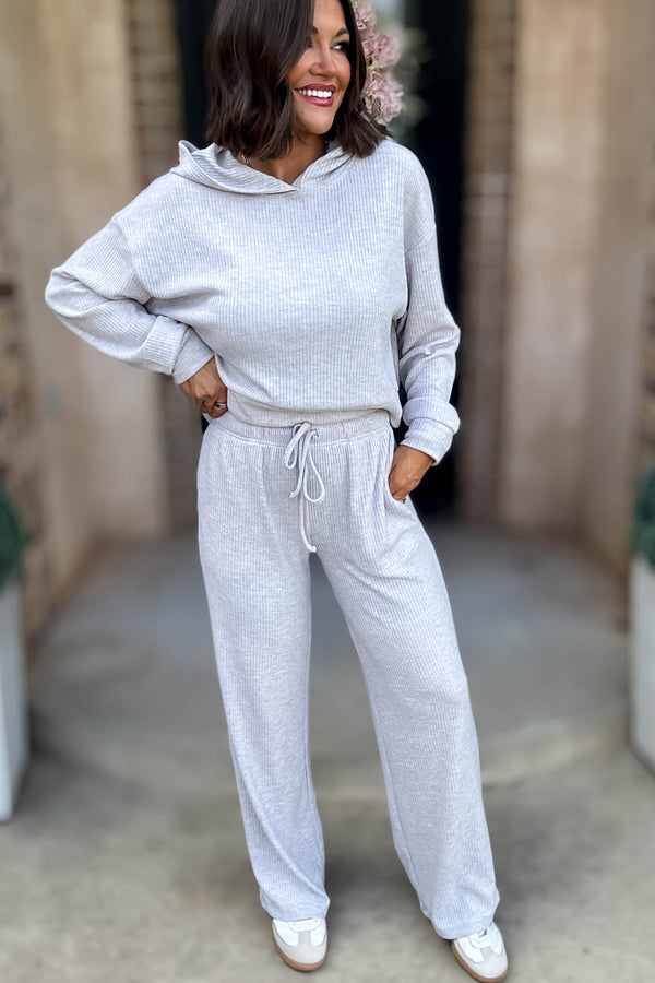 Ribbed Heather Grey Drawstring Lounge Pants