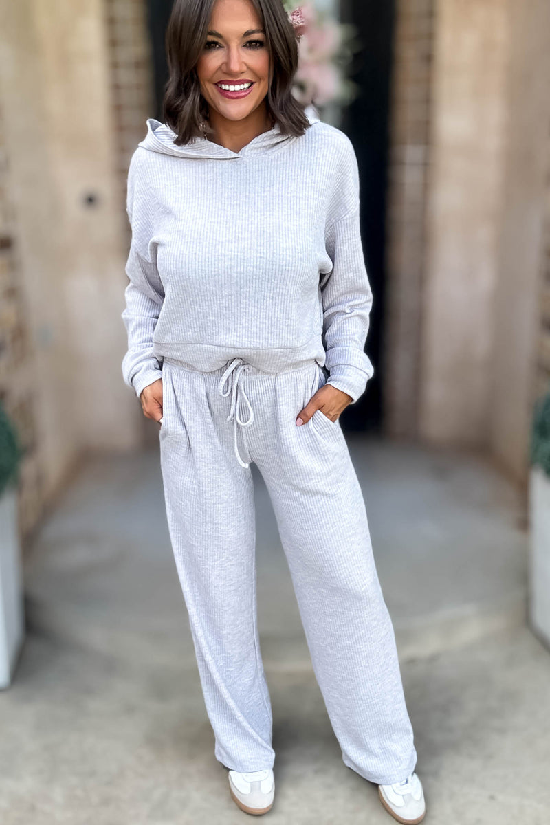 Ribbed Heather Grey Drawstring Lounge Pants
