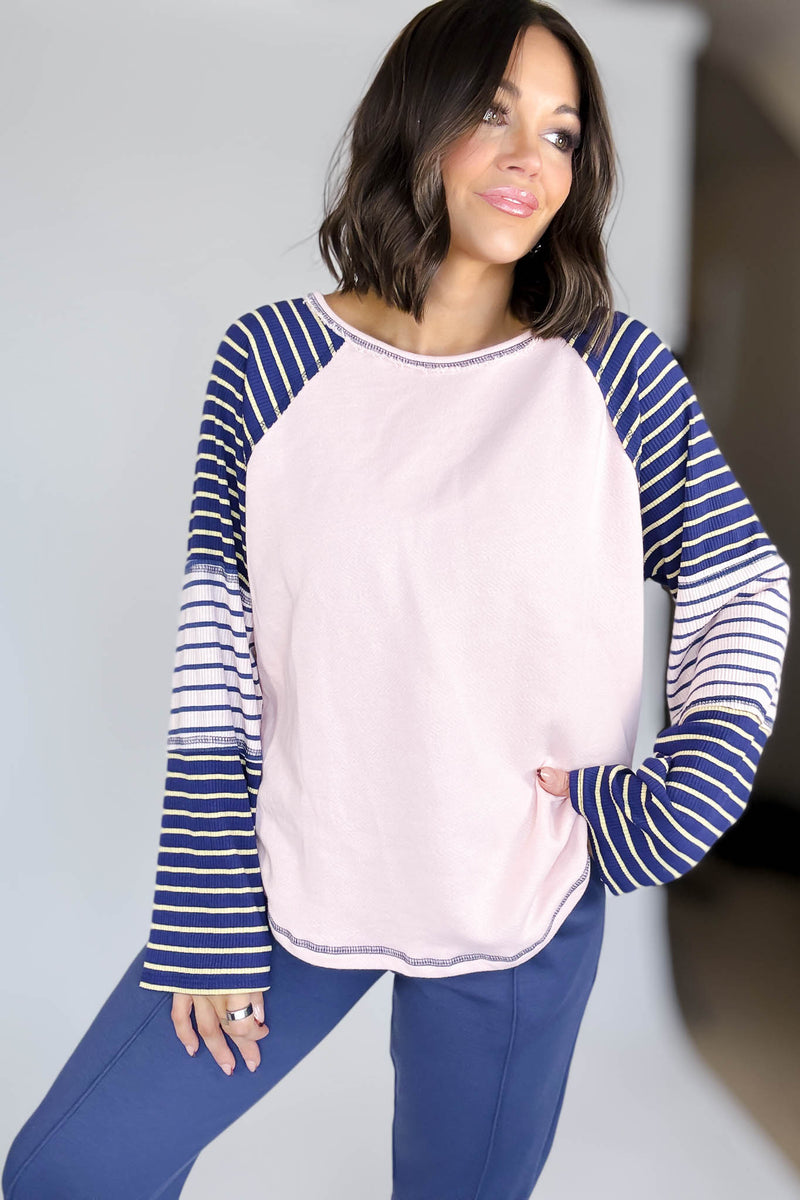 Bucketlist Striped Contrast Raglan Sleeve Top