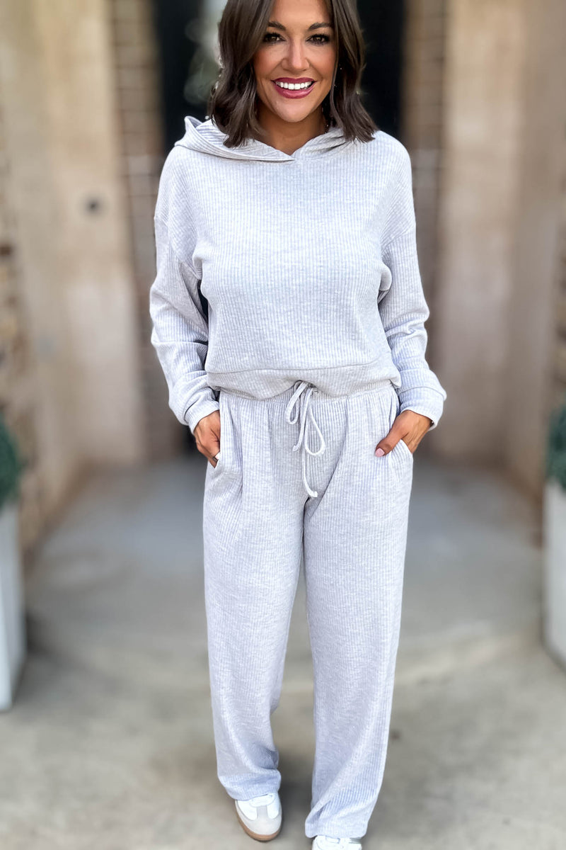 Ribbed Heather Grey Drawstring Lounge Pants