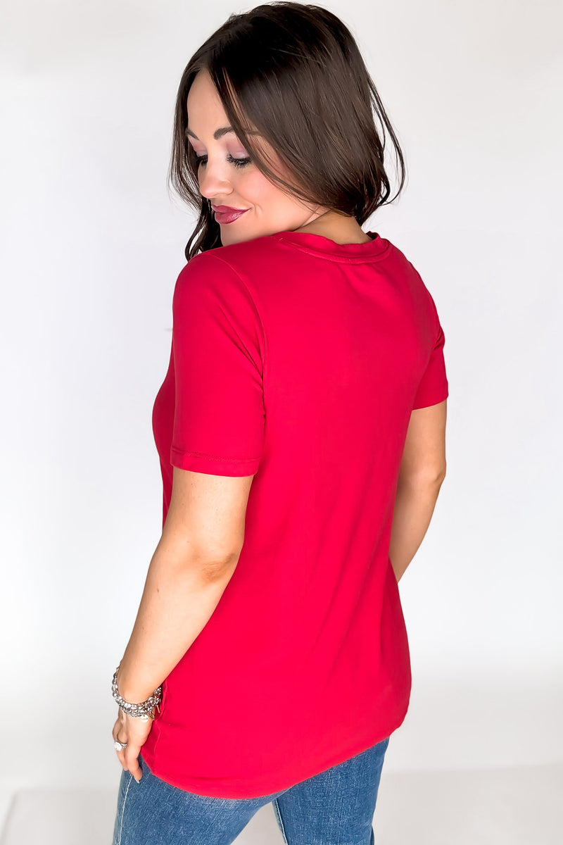 SR Basic Cotton Ruby V-Neck Short Sleeve Tee Shirt