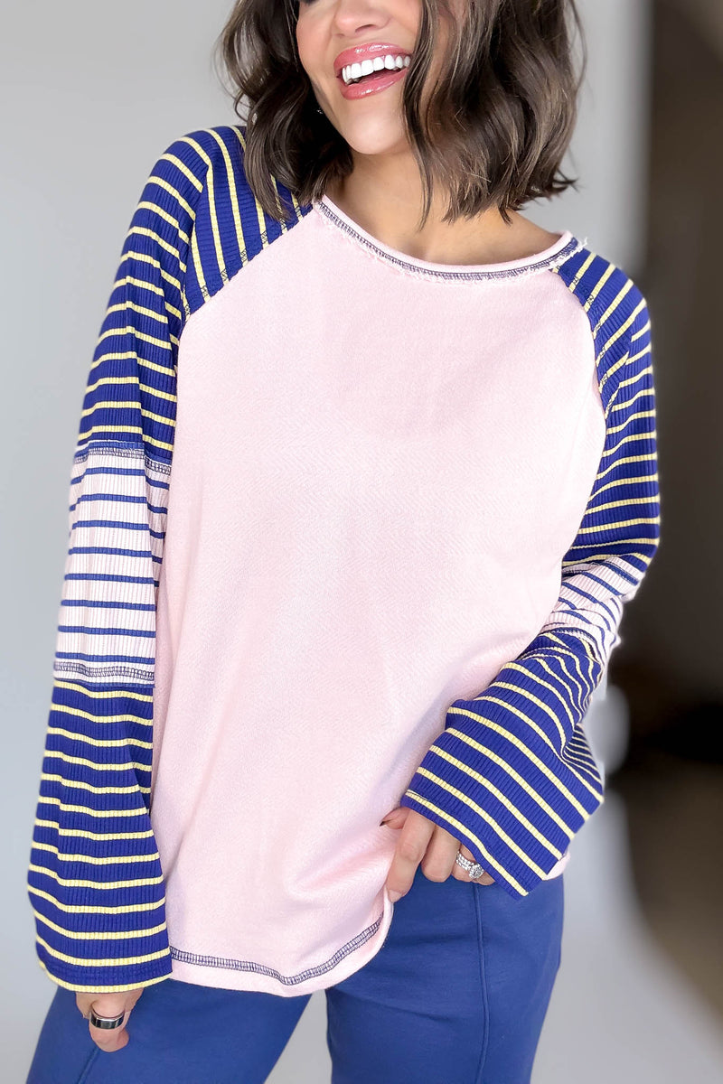 Bucketlist Striped Contrast Raglan Sleeve Top