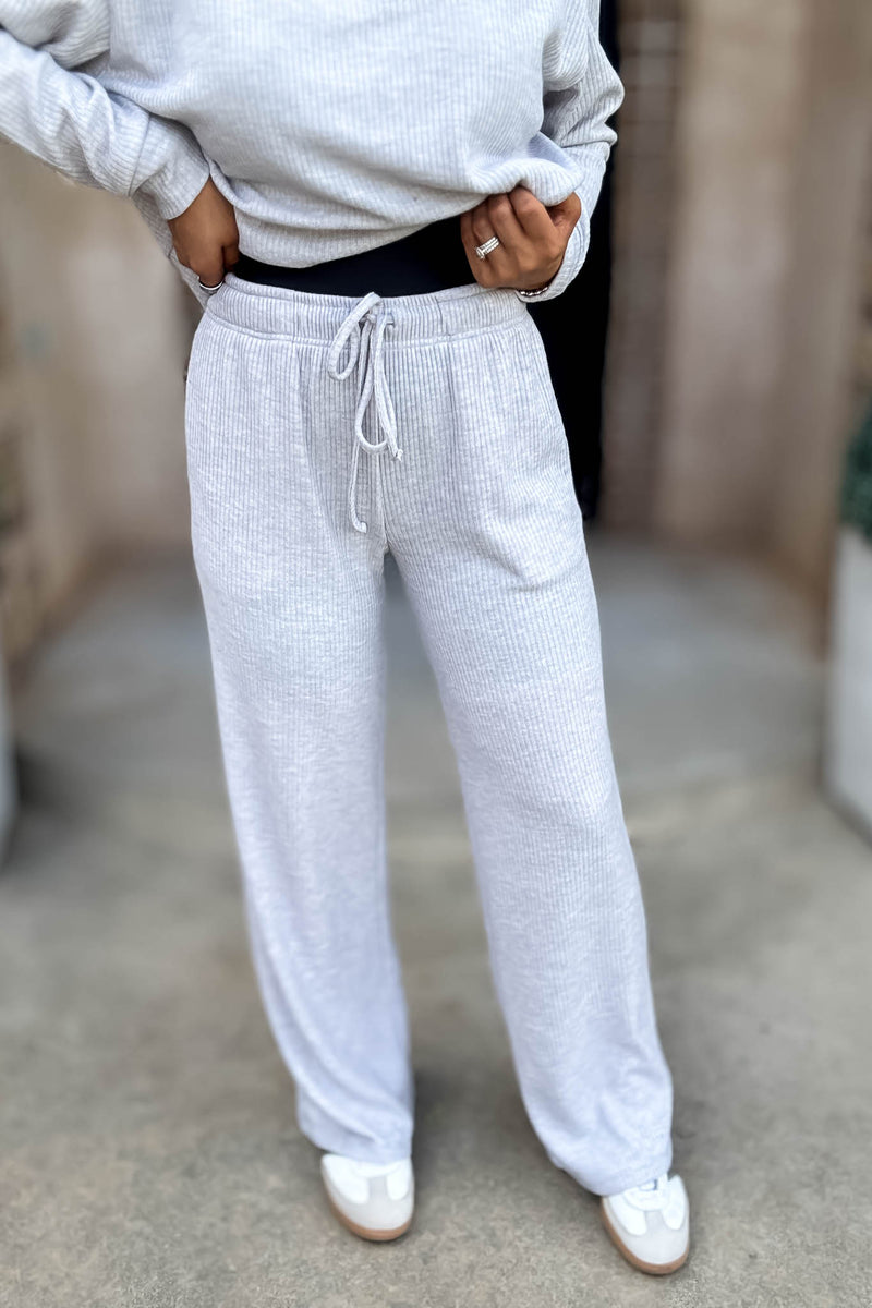 Ribbed Heather Grey Drawstring Lounge Pants