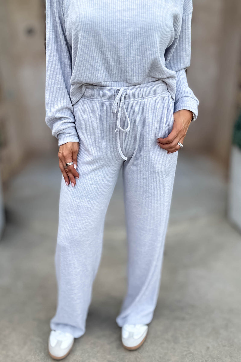 Ribbed Heather Grey Drawstring Lounge Pants