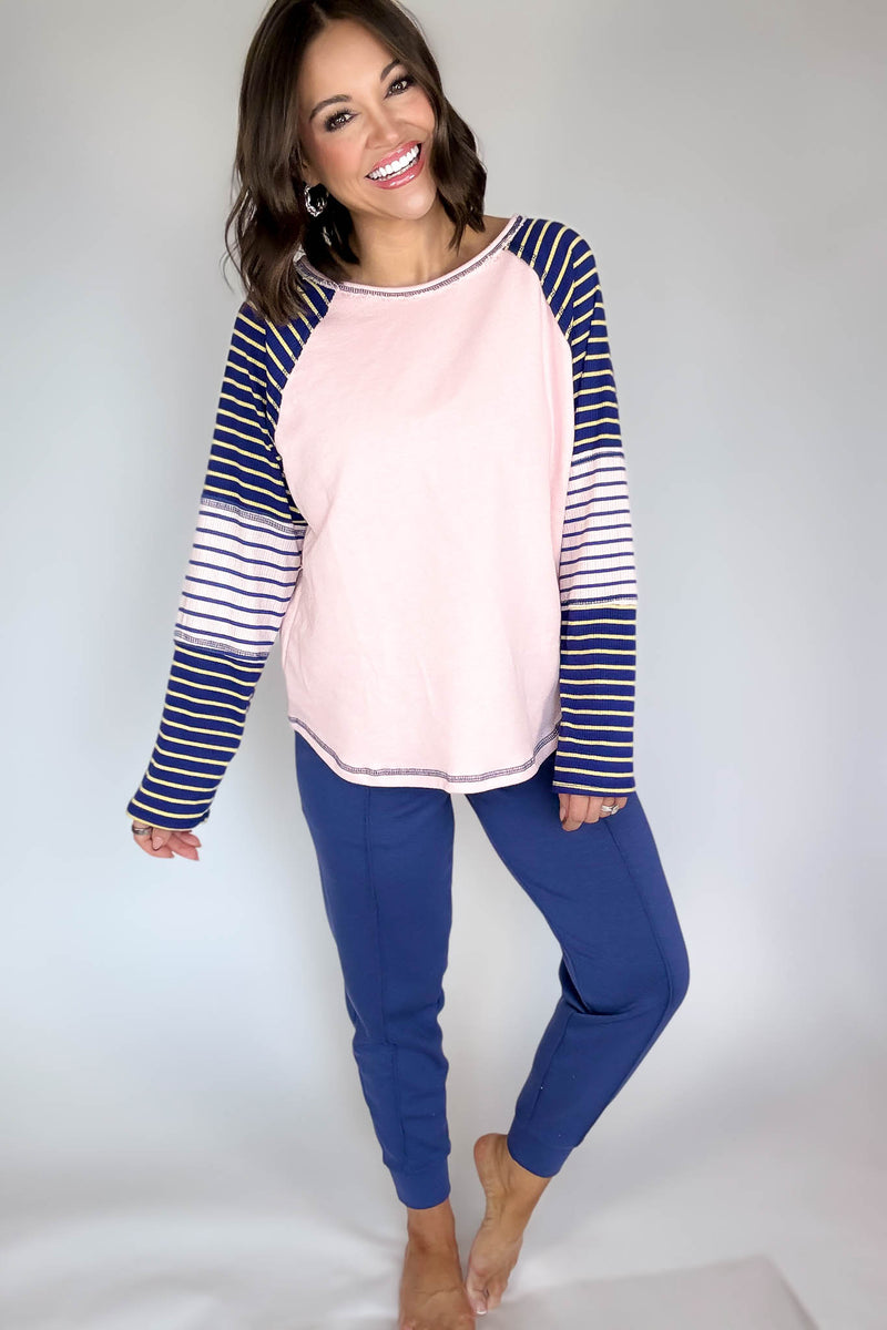 Bucketlist Striped Contrast Raglan Sleeve Top