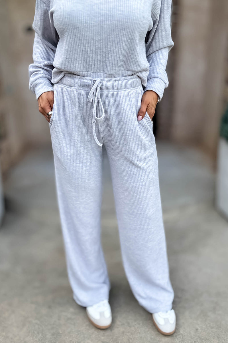 Ribbed Heather Grey Drawstring Lounge Pants
