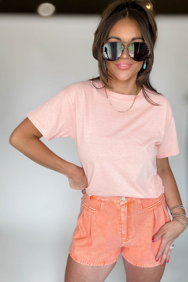 Just Relax Heather Coral Cotton Crew Neck Short Sleeve T-Shirt