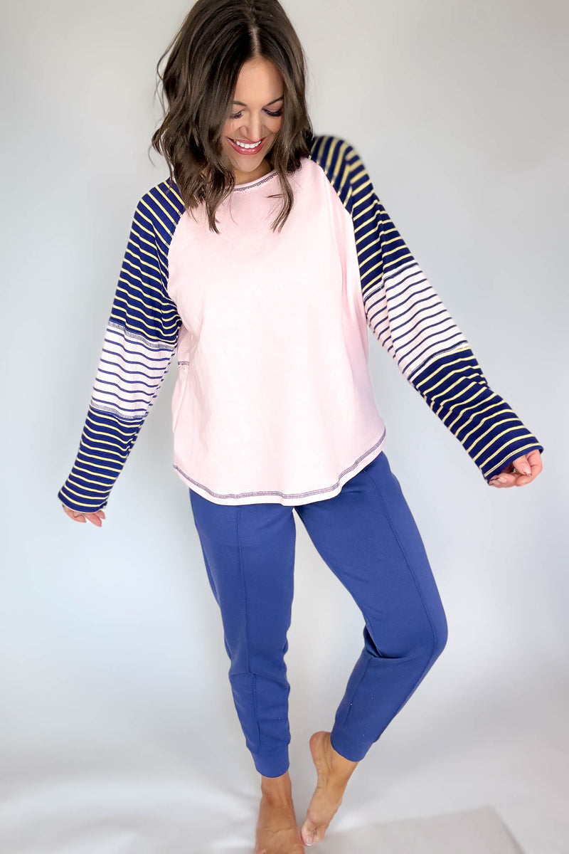 Bucketlist Striped Contrast Raglan Sleeve Top