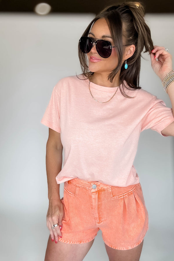Just Relax Heather Coral Cotton Crew Neck Short Sleeve T-Shirt