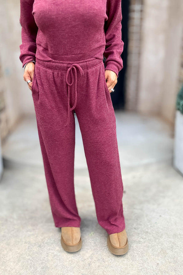 Ribbed Cabernet Drawstring Lounge Pants