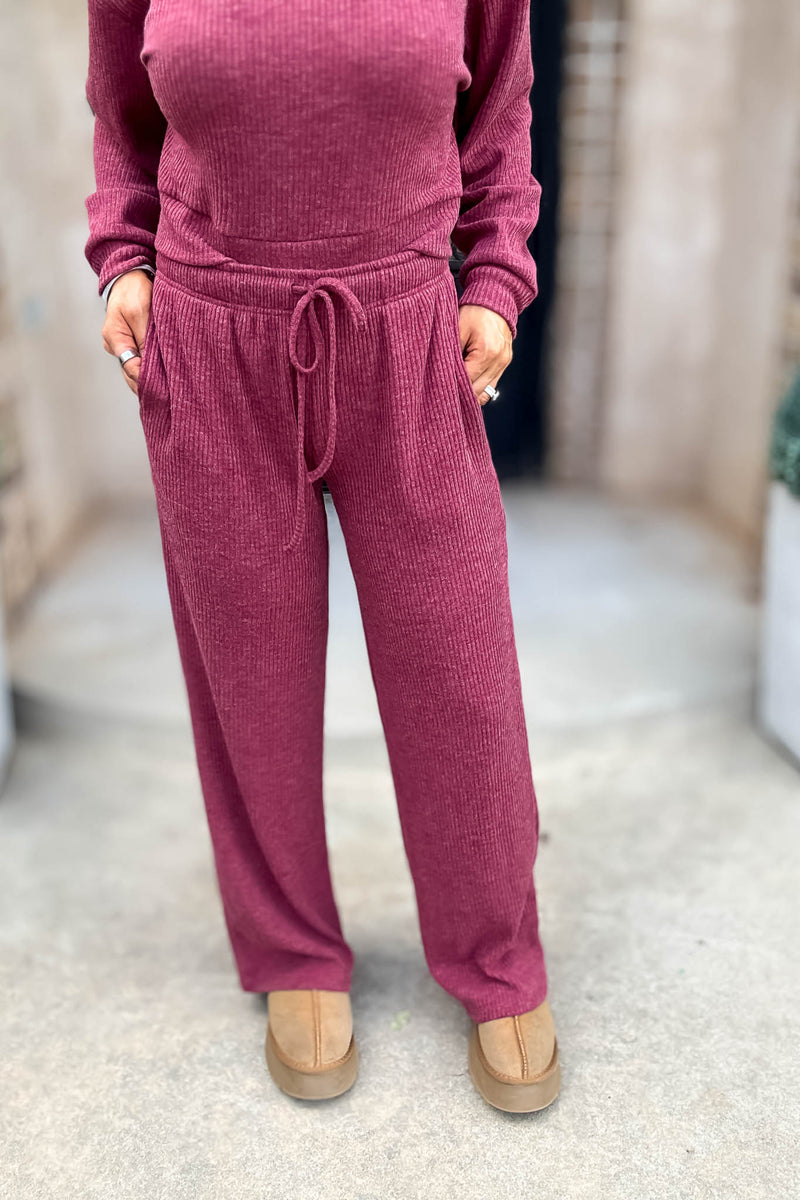 Ribbed Cabernet Drawstring Lounge Pants