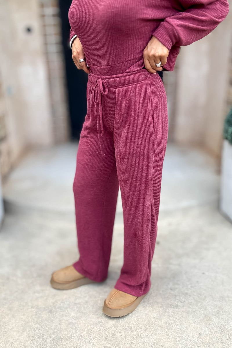 Ribbed Cabernet Drawstring Lounge Pants