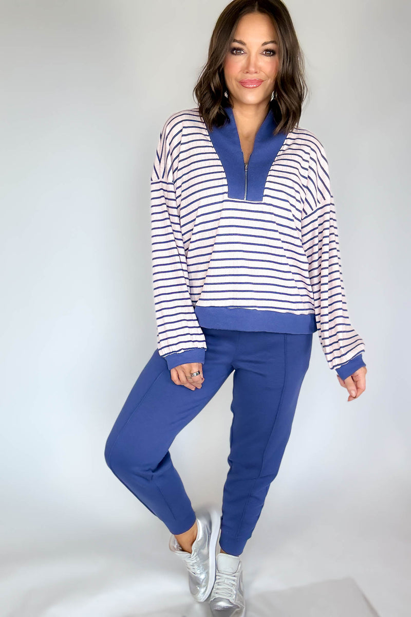 Easy Does It Blue Indigo Scuba Jogger Pants