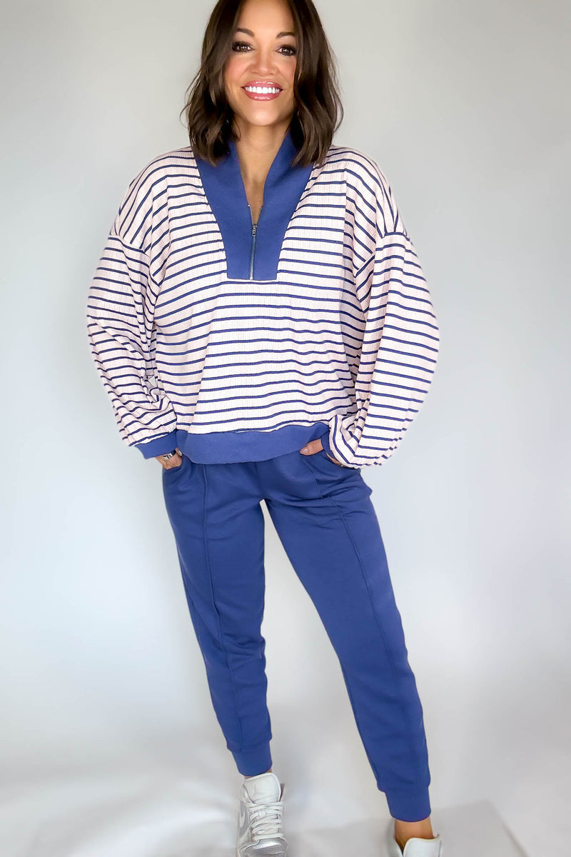 Easy Does It Blue Indigo Scuba Jogger Pants