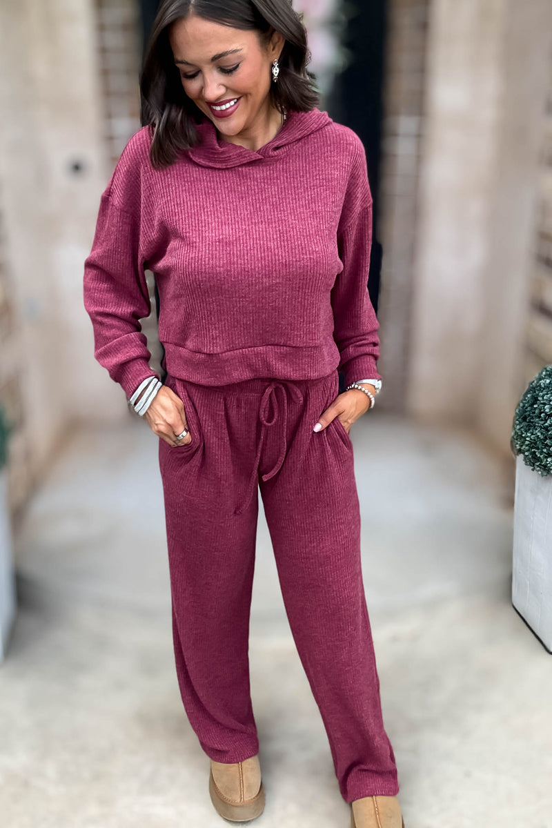 Ribbed Cabernet Drawstring Lounge Pants