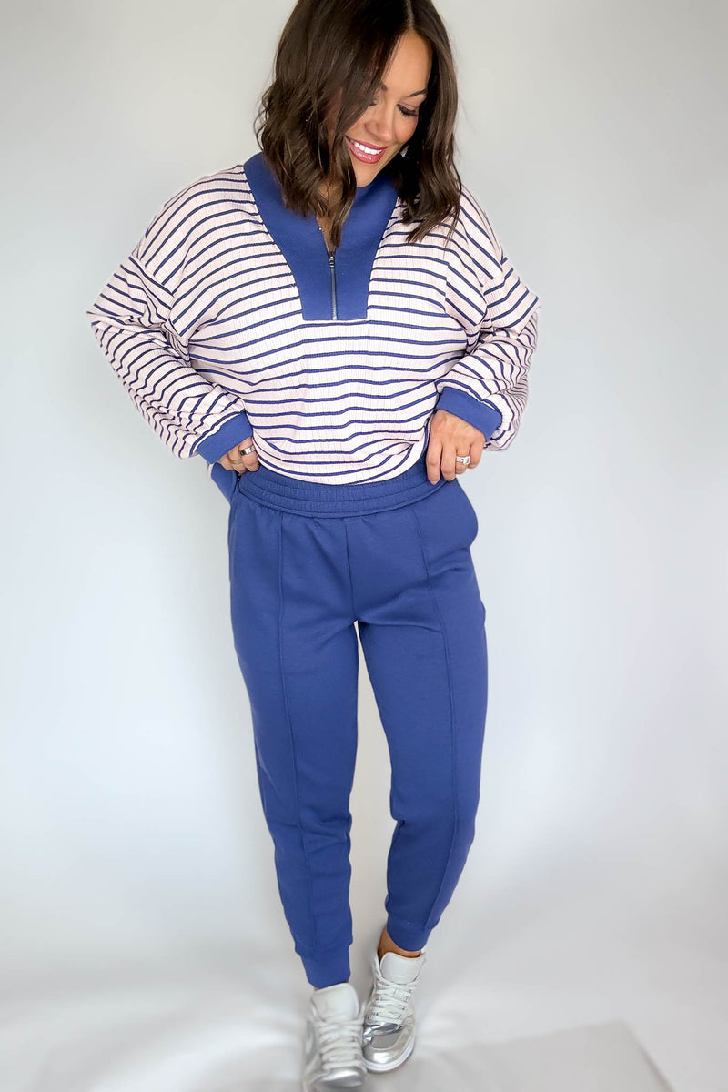 Easy Does It Blue Indigo Scuba Jogger Pants