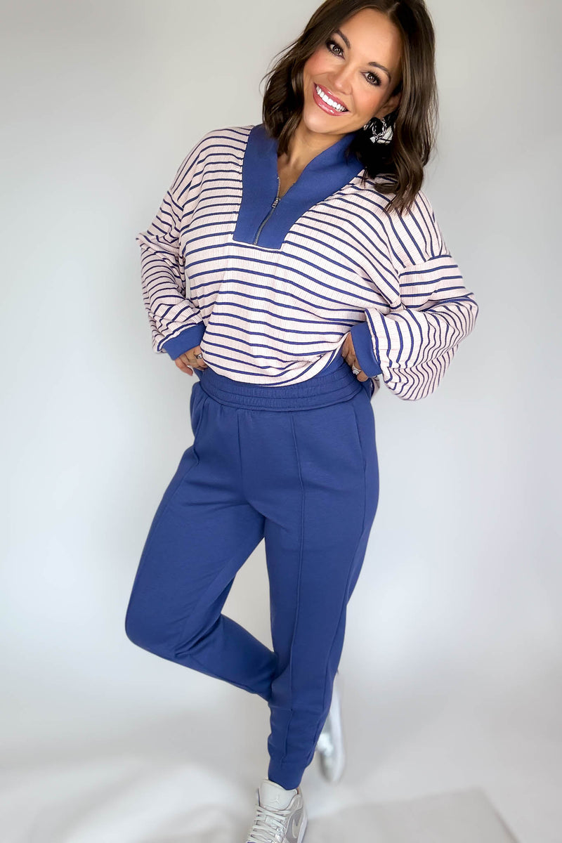 Easy Does It Blue Indigo Scuba Jogger Pants