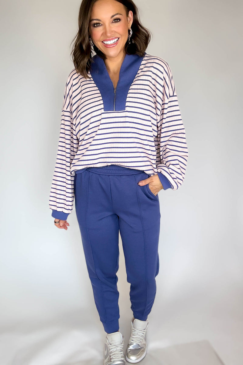 Easy Does It Blue Indigo Scuba Jogger Pants