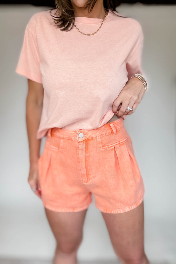 Coral Zipper Closure Back Pocket Mini Denim Shorts