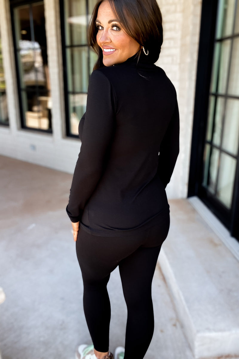 Chill In The Air Black Mock Neck Top And Leggings Set
