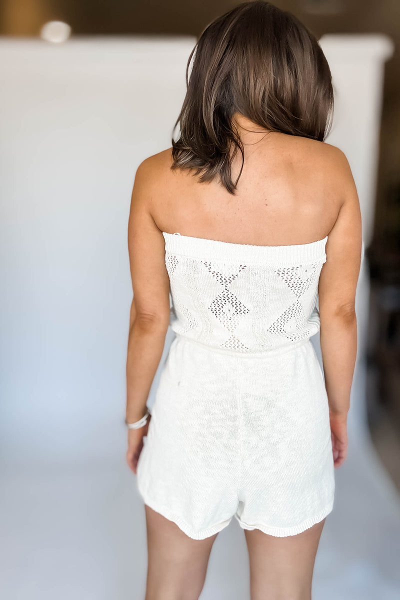 Mable Cream Strapless Crochet Knit Tube Romper