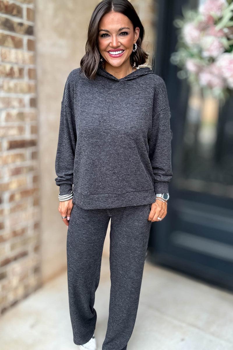 Ribbed Black Drawstring Lounge Pants