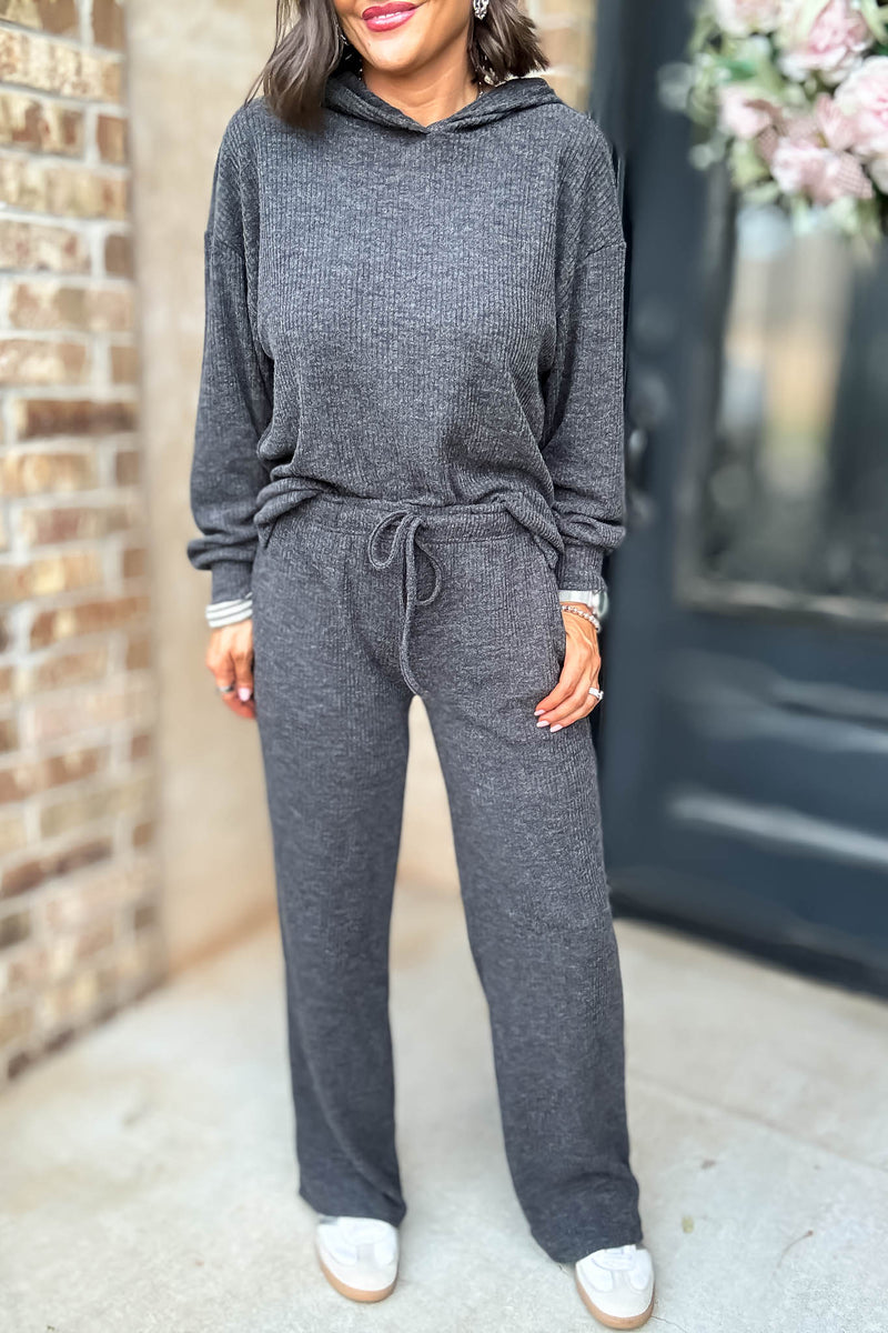 Ribbed Black Drawstring Lounge Pants