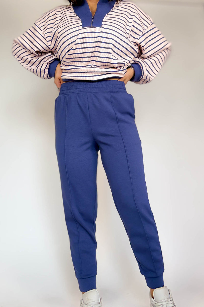 Easy Does It Blue Indigo Scuba Jogger Pants