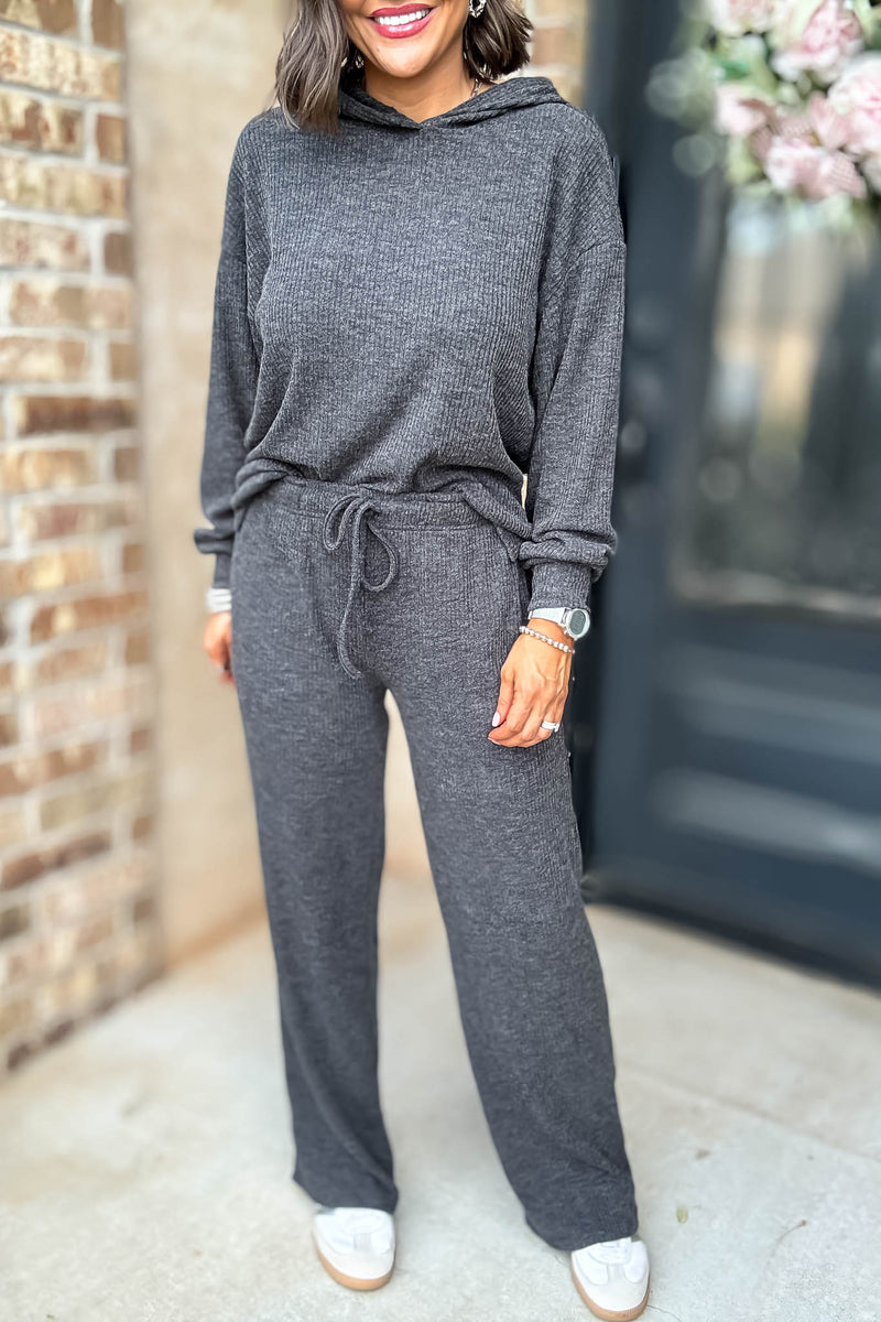 Ribbed Black Drawstring Lounge Pants