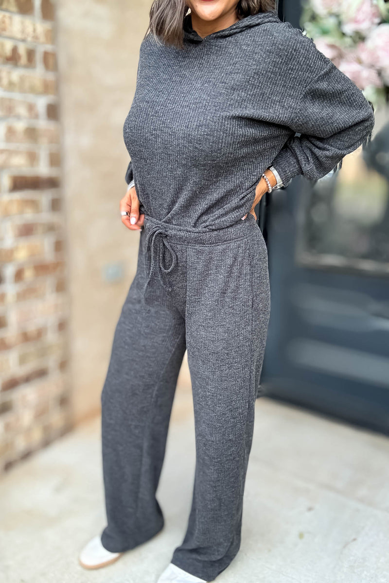 Ribbed Black Drawstring Lounge Pants