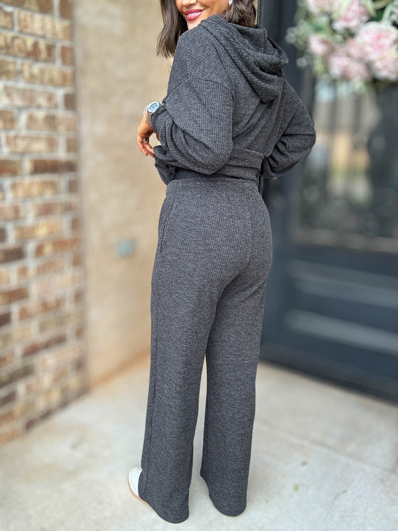 Ribbed Black Drawstring Lounge Pants
