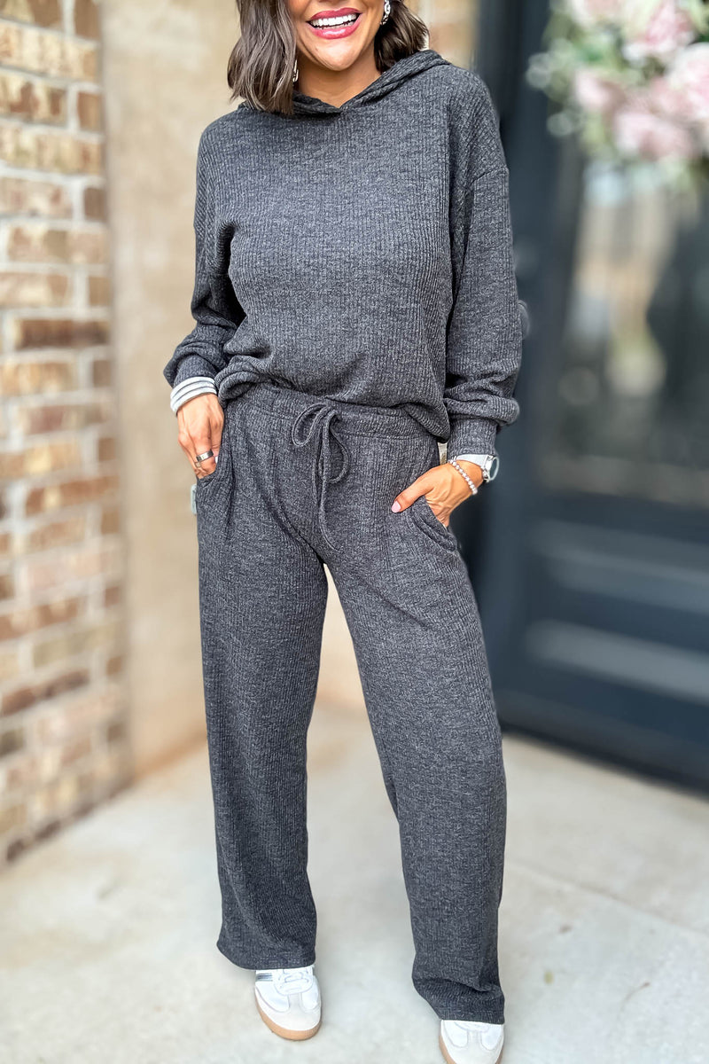Ribbed Black Drawstring Lounge Pants