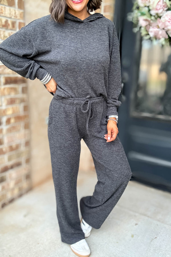 Ribbed Black Drawstring Lounge Pants