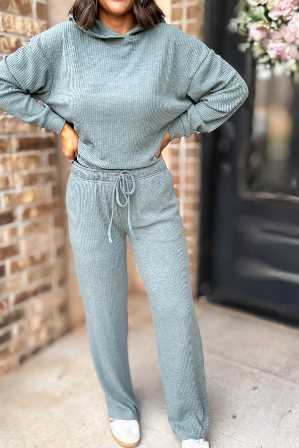 Ribbed Ash Jade Drawstring Lounge Pants