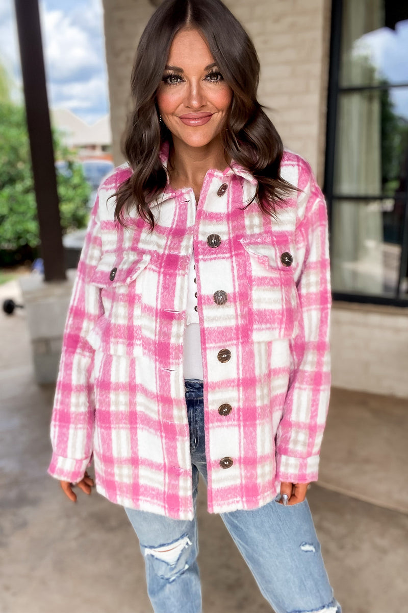 Pretty Soon Check Print Buttoned Jacket