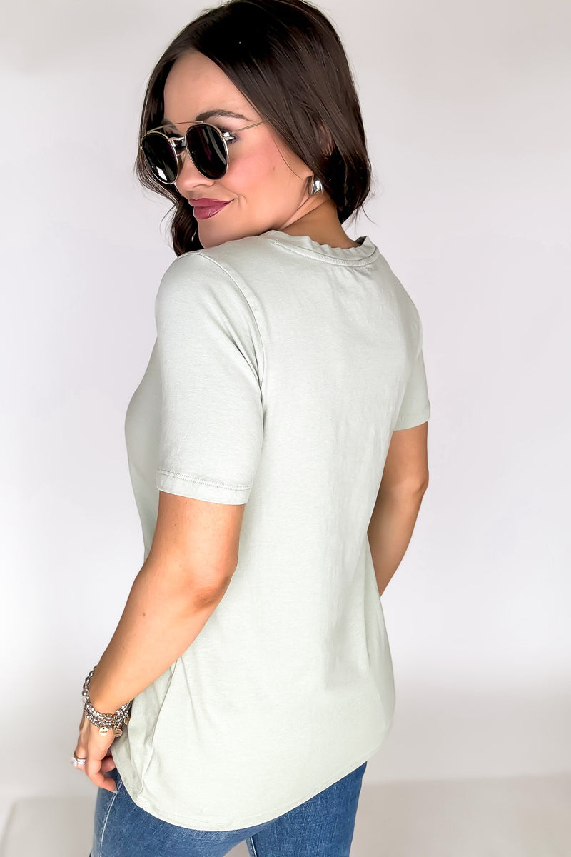 SR Basic Cotton Light Sage V-Neck Short Sleeve Tee Shirt