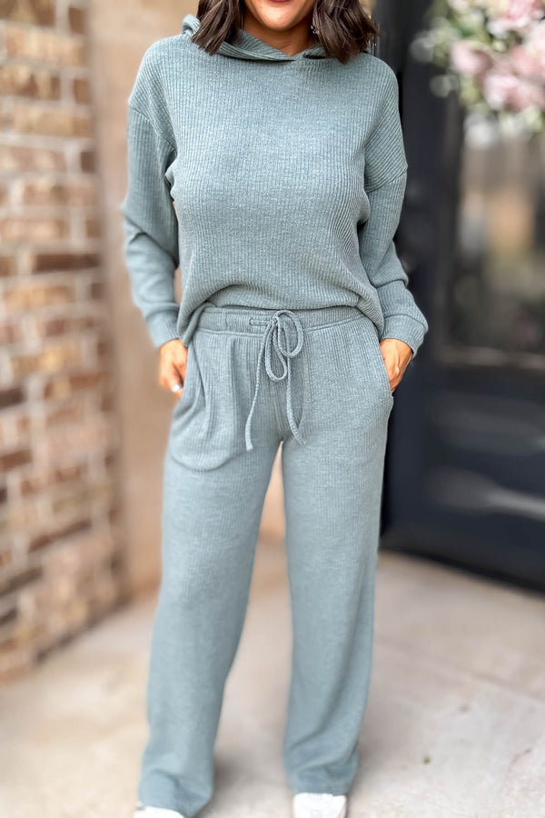 Ribbed Ash Jade Drawstring Lounge Pants