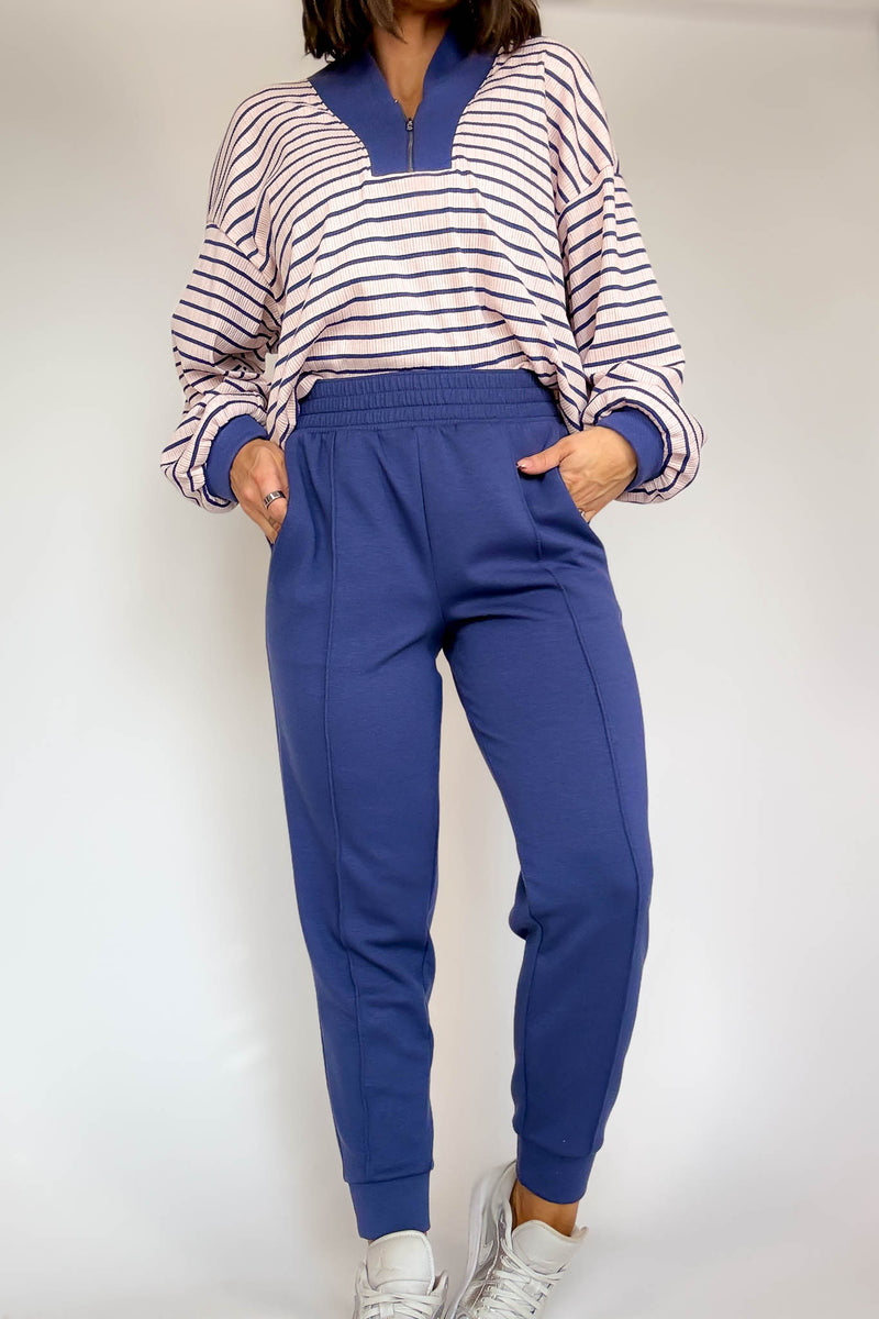 Easy Does It Blue Indigo Scuba Jogger Pants