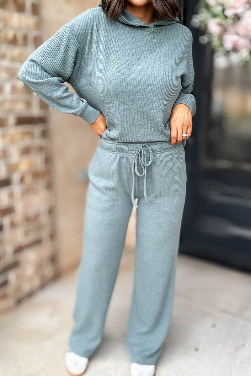 Ribbed Ash Jade Drawstring Lounge Pants