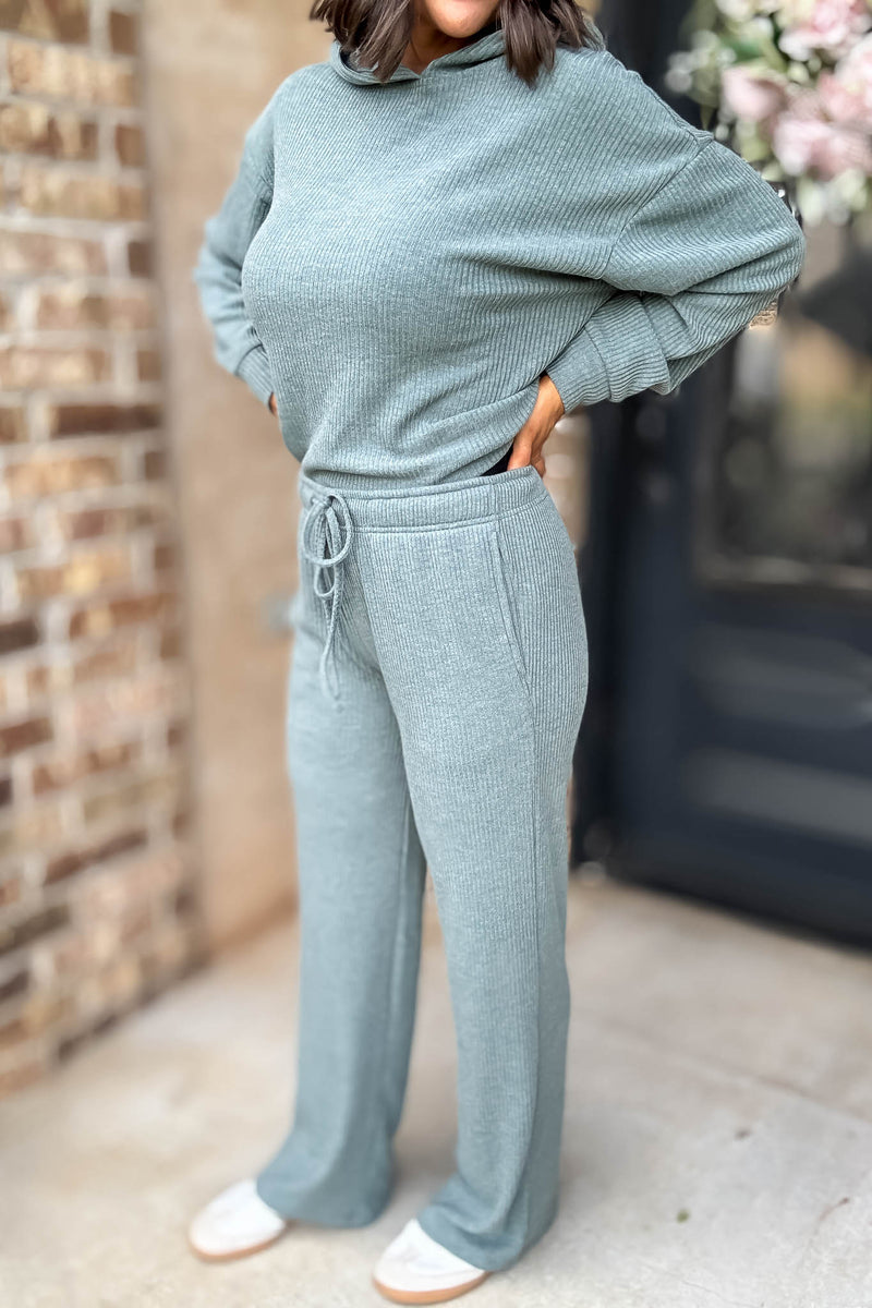 Ribbed Ash Jade Drawstring Lounge Pants