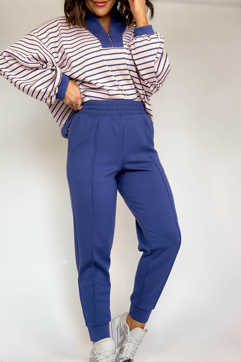 Easy Does It Blue Indigo Scuba Jogger Pants