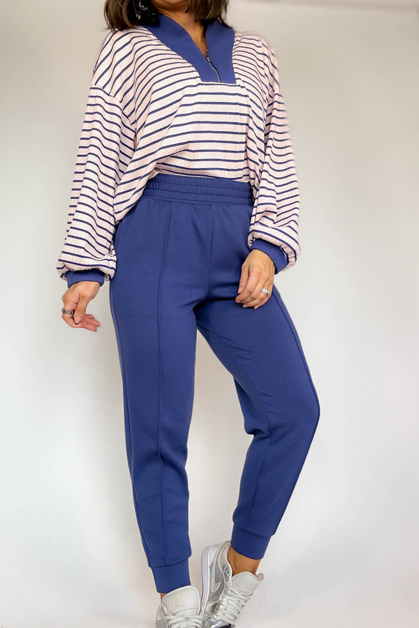 Easy Does It Blue Indigo Scuba Jogger Pants