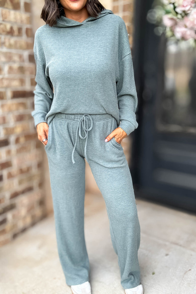 Ribbed Ash Jade Drawstring Lounge Pants