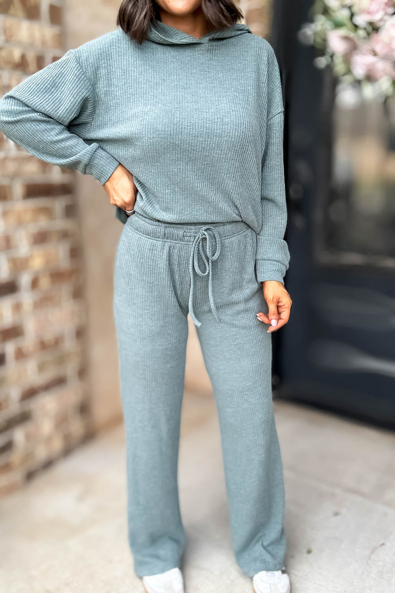 Ribbed Ash Jade Drawstring Lounge Pants